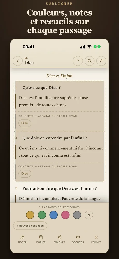 Couleurs, notes et collections sur chaque passage.