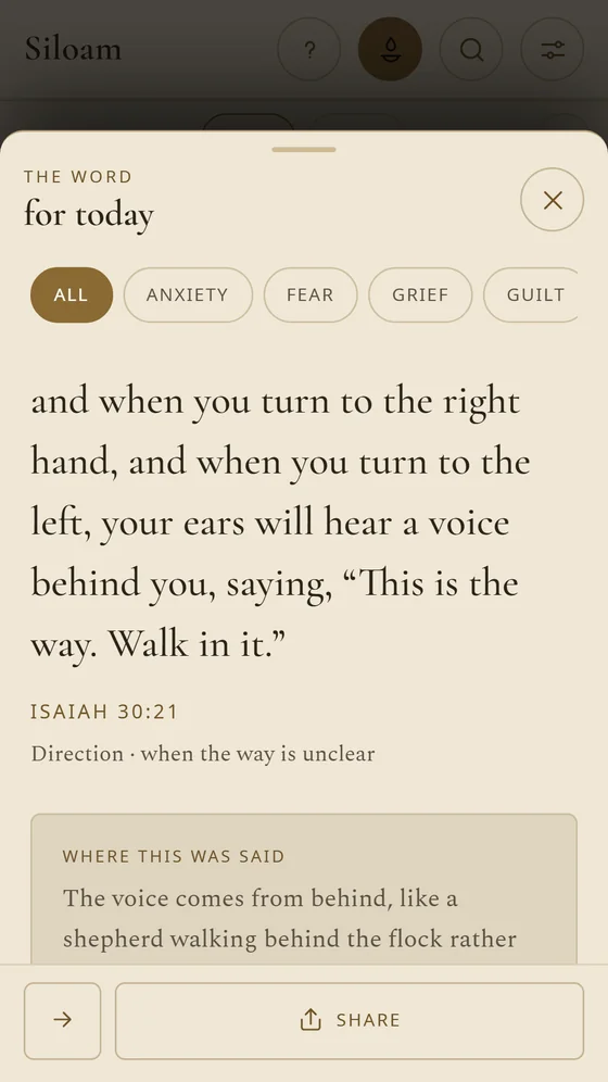 Today's Word, Luke 15:20, with the themes anxiety, fear and grief.
