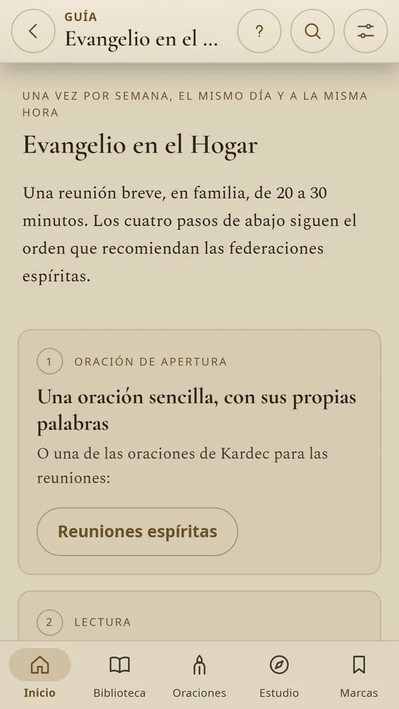 Guía del Evangelio en el Hogar con la oración de apertura y la lectura.