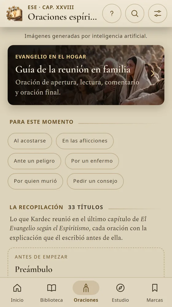 Oraciones espíritas organizadas por momento: al acostarse, en las aflicciones, por un enfermo.