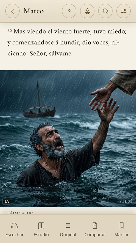 Siloé: Mateo 14 con la lámina de Pedro hundiéndose en la tormenta.