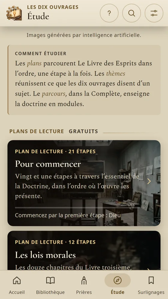 Étude par thèmes, avec les plans de lecture Pour commencer et Les lois morales.