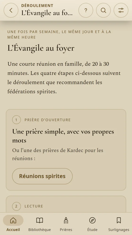 Guide de l’Évangile au foyer avec la prière d’ouverture et la lecture.