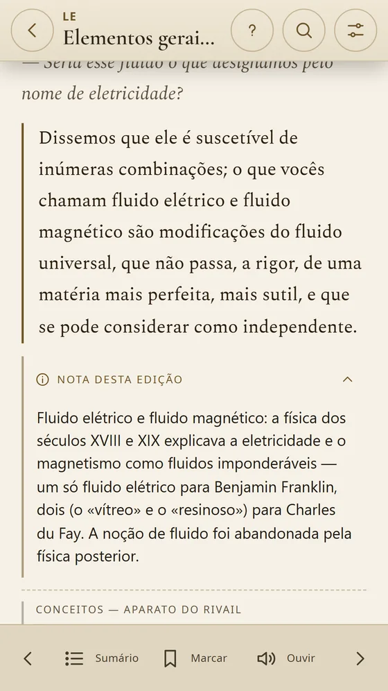 Nota desta edição explicando o fluido elétrico e magnético no século XIX.