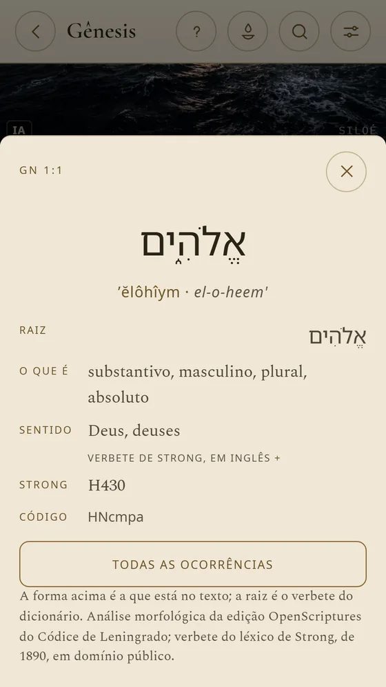 A palavra hebraica Elohim com raiz, sentido e número de Strong.