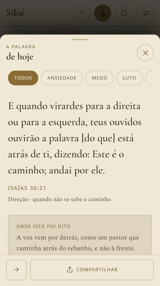 A Palavra de hoje, Lucas 15:20, com os temas ansiedade, medo e luto.